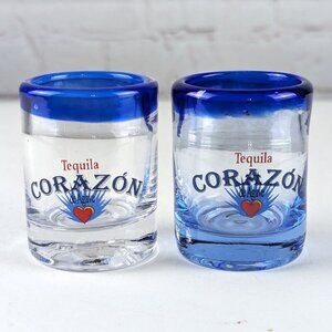 Corazon Tequila Blue Rim Artisan Shot Glasses